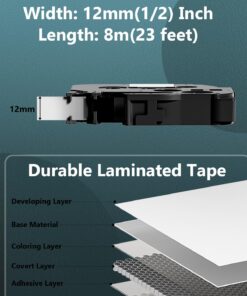 Oozmas Replacement for Brother P-Touch Label Tape Tz Tape 12mm 0.47 Inch Laminated White TZe-231 Compatible with Brother Ptouch D400 D210 1280 1290 1880 2040 Label Maker Tape, Black on White, 4 Pack 12mm(1/2 Inch) 11 71VNLSJ8p L