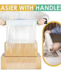 CREGEAR Stretch Wrap Film, Shrink Wrap Roll(15"x1000 Feetx60 Gauge, 4 Pack) with Rolling Handles, Industrial Strength Self-Adhering Plastic Wrap for Moving Packing Wrapping & Pallet Wrap, Clear Clear-15*1000*60-4pack 10 71VSUgi67pL