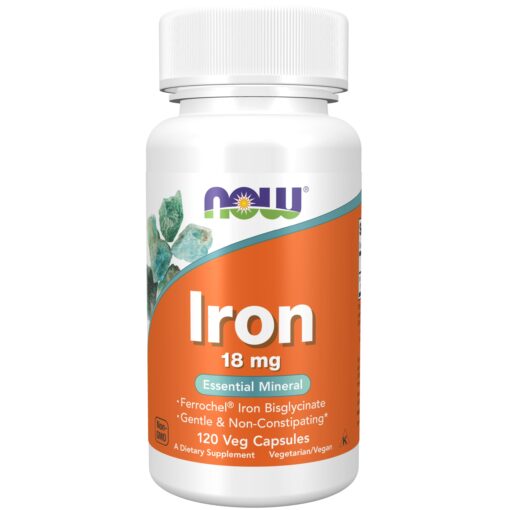 NOW Supplements, Iron 18 mg, Non-Constipating*, Essential Mineral, 120 Veg Capsules