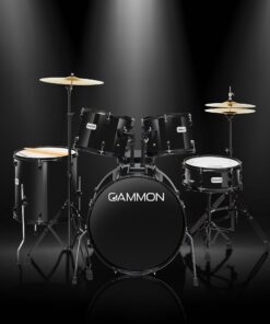 Gammon Percussion Full Size Complete Adult 5 Piece Drum Set with Cymbals Stands Stool and Sticks, Black 20 71VWd5dDzmL
