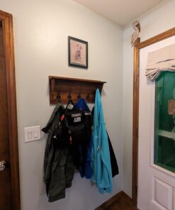 Rustic Wall Mounted Coat Rack Shelf - Brown Wooden Country Style 24" Entryway Shelf with 5 Rustic Hooks - Solid Pine Wood. Perfect touch for your Entryway, Mudroom, Kitchen, Bathroom and More (Brown) 1- Rustic Brown 29 71VZ5ELsyAL