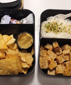 GRUB2GO Premium Bento Lunch Box (Large 68 Oz Capacity) | 2023 Exclusive, 70% Bigger | Includes Bamboo Chopping Board Lid, Carry Bag, 2 Dividers, Utensils, Sauce Container Premium 2021 Model: Executive Black (68 OZ) 41 71VZaY UxTL