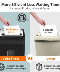 Paper Shredder for Home Office,VidaTeco 14-Sheet 60-Mins Micro Cut Shredder with US Patented Blade,Shred Card/CD/Clip/Staple,Shredder for Home Use Heavy Duty,AUTO Jam Proof,5.3-Gallon Pullout Bin(ETL) P4 14 Sheet 21 71Vc3ch 0CL