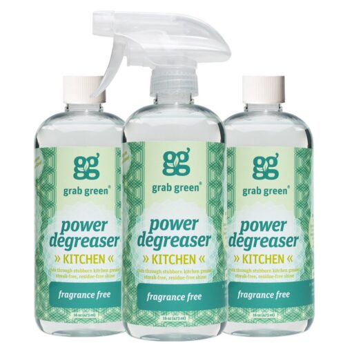 Grab Green Kitchen Power Degreaser, 16 Ounce (Pack of 3), Fragrance Free, Biodegradable, Plant and Mineral Based, Cuts Through Tough Grease and Grime