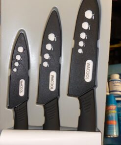 WACOOL Ceramic Knife Set 3-Piece (Includes 6-inch Chef's Knife, 5-inch Utility Knife and 4-inch Fruit Paring Knife), with 3 Knife Sheaths for Each Blade (Black Blade) Black Hand 35 71Ver7RM9XL