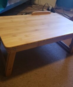 SONGMICS Laptop Desk, Folding Lap Tray, Bamboo Bed Desk with Tilting Top, Small Drawer, for Home Office, Bedroom, Natural ULLD01N 83 71VfF b8CdL