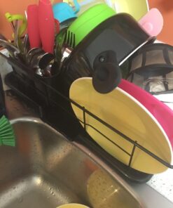 Dish Drying Rack (Black) | By Home Basics | Dish Drainers For Kitchen Counter | With Sloping Tray and Utensil Holder | Big Dish Drying Rack 24 71VhGbfMccL
