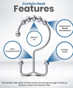 Utopia Bedding Shower Curtain Hooks Rings, Rust-Resistant Metal Double Roller Glide Shower Hooks for Bathroom Shower Rods Curtains, Set of 12 - Chrome 23 71VhVMQx3L