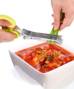 Herb Scissors - 5 Sharp Blades - Cuts, Slices and Chops Herbs 5x Faster - Ideal Time-Saving Kitchen Essential - Cleaning Rake Included - Stainless Steel - with Diamond Shield Cleaning Cloth 9 71Vhr4fEIFL