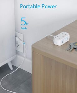 Anker Extension Cord,Mini Power Strip with USB Ports ,2 Outlets and 2 USB-A Ports, Flat Plug, 5 ft Extension Cord, Safety System for Travel, Desk, and Home Office, TUV Listed White-Round Extension Cord 32 71Vhvv4FAJL
