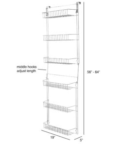 Lavish Home (White) 6-Tier Adjustable Kitchen Door Rack for Pantry Organization and Storage Shelving, (L) 19” x (W) 5” x (H) 56-64 28 71VjOorfRQL