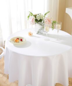 Craft And Party, 120" Round White Premium Polyester Tablecloth, Washable and Wrinkle Resistant Polyester Tablecloth for Wedding, Restaurant or Banquet 19 71VkaRHfY L