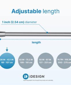 iDesign Forma Metal Tension, Adjustable Customizable Curtain Rod for Bathtub, Shower Stall, Closet, Doorway, 26-42", Brushed Stainless Steel 26-42" Set of 1 28 71Vlgqyr40L