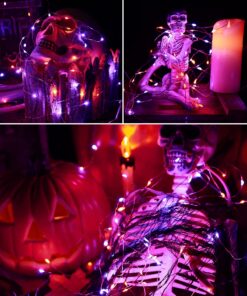 Brizled Purple Orange Halloween Fairy Lights, 19.47ft 60 LED Halloween Lights, 2 Mode Battery Purple Orange Lights, Indoor Silver Wire Halloween Twinkle Light for Halloween Themed Party Carnival Decor Purple & Orange 13 71VlyT4KKL
