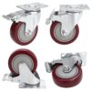 COOCHEER 4’’ PVC Heavy Duty Swivel Caster Wheels Lockable Ball Bearing 1200lbs (Set of 4) - Red all with brake