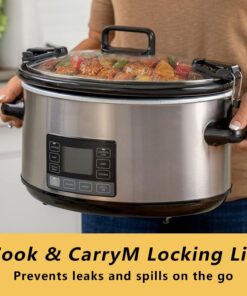 Slow Cooker Programmable 7 Quart - for Family Size 6-8 People, for 6-8 Lb Roast, Turkey, Entrees, Sauces, Stews & Dips with Auto Warm Setting, Timer & Locking Lid, Stainless Steel 9 71VpX8OEomL