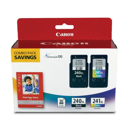 Canon PG-240XL/CL-241XL with Photo Paper 50 Sheets Compatible to MG2120, MG3120, MG4120, MX512, MX432, MX372, MX522, MX452, MX392, MG2220, MG3220, MG4220, MG3520, MG3620, TS5120 OEM