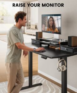 ErGear Electric Standing Desk with Double Drawers, 48x24 Inches Adjustable Height Sit Stand Up Desk, Home Office Desk Computer Workstation with Storage Shelf, Black 48x24 Inch 32 71VqQ7TB7rL