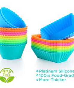 IPOW 24 Pack Silicone Cupcake Baking Cups Reusable Food-Grade BPA Free Non-Stick Muffin Liners Molds Sets, 2 Shapes Round Rectangle 25 71Vqi6m2F0S