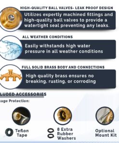 Alternative view of Morvat New & Improved Heavy Duty Brass 4 Way Splitter, Garden Hose Manifold Connector with Comfort Grip ON/OFF Valves, Adapter for Water Faucet & Spigot, Includes Washers, Teflon Tape & Mounting Kit