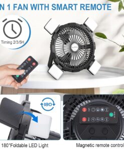 AGPTEK Rechargeable Outdoor Camping Fan - 8000mAh Battery Powered Tent Fan with LED Light & Hook, Portable for Picnics, BBQ, Fishing, Travel, Construction 18 71VtZ6CEpZL 2