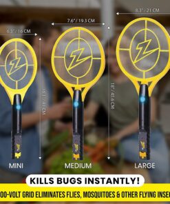 ZAP IT! Bug Zapper - Rechargeable Mosquito, Fly Killer and Bug Zapper Racket - 4,000 Volt - USB Charging, Super-Bright LED Light to Zap in the Dark - Unique 3-Layer Safety Mesh That's Safe to Touch Large Yellow 21 71Vtbg85BUL