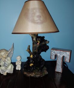 Zeckos Rustic Black Bear Family Table Lamp - Lodge-Inspired Home Lighting - 20" Tall Resin Construction - Charming Bear Face Print Shade - Ideal for Cabins and Dens 19 71Vtlj9xYL