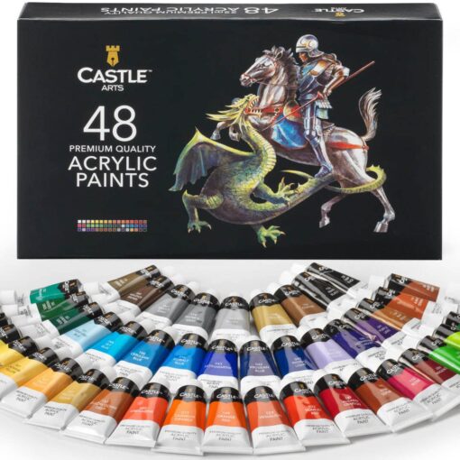 Castle Art Supplies 48 x 22ml Acrylic Paint Set | All-inclusive Set for Beginners, Adult Artists | Quality Intense Colors | Smooth to Use on Range of Surfaces | In Impressive Presentation Box