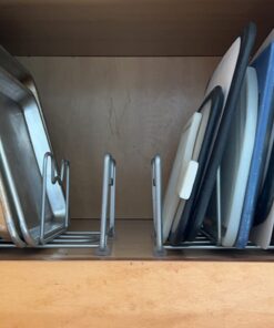 2 Pack - SimpleHouseware Kitchen Cabinet Pantry and Bakeware Organizer Rack Holder, Silver Sliver 32 71VuuAHUjNL