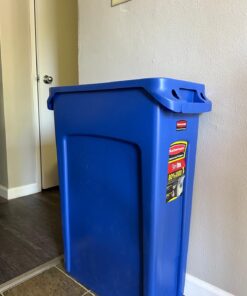 Rubbermaid Commercial Products Slim Jim Plastic Rectangular Recycling Bin with Venting Channels, 23 Gallon, Blue Recycling (FG354007BLUE) 1 32 71VvorrHN L
