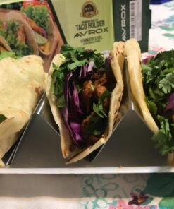 Pack of 4 - Stainless Steel Taco Holder Stand - Truck Tray Style - Each Rack Holds Up to 3 Tacos - Oven, Grill & Dishwasher Safe - Size 8" x 4" x 2" 4 Pack 40 71VwNJURVfL