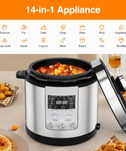 VBGK Pressure Cooker 6.3 Quart, 14-in-1 Electric Pressure Cooker, Knob & Touch Screen Multifunctional Slow Cooker,Sauté,Steamer, Stainless Steel, Keep Warmer, 24H Pre-Set Timer, Autoc Pressure Release Knob Control 14 71Vx6Eevp6L