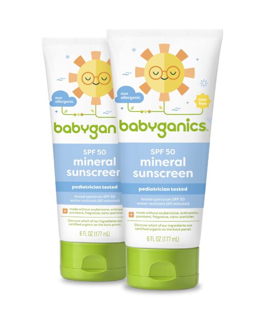 Babyganics SPF 50 Baby Sunscreen Lotion UVA UVB Protection | Water Resistant |Non Allergenic, 6 Fl Oz (Pack of 2) 6 Fl Oz (Pack of 2)