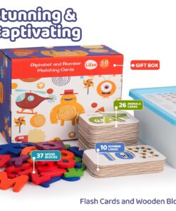 Alternative view of LIKEE Alphabet Number Flash Cards Wooden Letter Puzzle ABC Sight Words Match Games Counting Board Preschool Educational Montessori Toys for Toddlers Boys Girls 3+ Years (36 Cards& 37 Block)