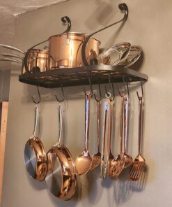 Vdomus Wall Mounted Pot and Pan Rack for Kitchen, Cookware Hanging rack with 10 Hooks Included, Hanging Pan Organizer, Black 24 x 10 Inches 40 71VzeJSEa4L