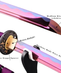 Handmade Japanese Samurai Katana Sword 41 inch 1095 High Carbon Steel/Damascus Folded Steel Full Tang Katana for Man Gift Cosplay Decoration Self Defense Black,Purple 17 71W1pTeKlWL