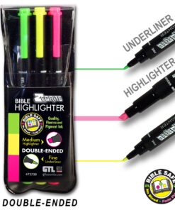 G.T. Luscombe Company, Inc. Zebrite Double Ended Bible Highlighter Set | No Bleed Pigmented Ink | No Fading or Smearing | Double Ended for Highlighting & Underlining | Green, Yellow, Pink (Set of 3) Set of 3 8 71W5 5DGNQL 1