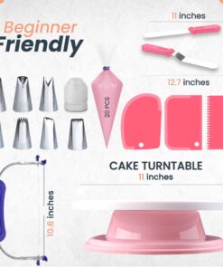 Alternative view of RFAQK 35PCs Cake Turntable and Leveler-Rotating Cake Stand with Non Slip pad-7 Icing Tips and 20 Bags- Straight & Offset Spatula-3 Scraper Set -EBook-Cake Decorating Supplies Kit -Baking Tools