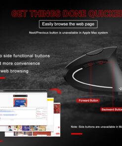Vassink Ergonomic Mouse, Rechargeable Wireless Mouse, 2.4GHz Rechargeable Wireless Vertical Optical Mice with USB Receiver, 6 Buttons, 800/1200/1600 DPI, for Laptop, PC, Computer Black 30 71W6AFaQskL