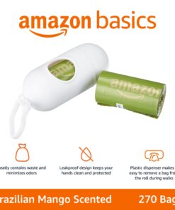 Amazon Basics Dog Poop Bags With Dispenser and Leash Clip, Brazilian Mango Scented, 270 Count, 18 Pack of 15, 13 Inch x 9 Inch 270 Bags 17 71W6bswssLL