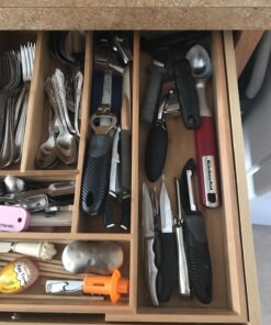 Expandable Bamboo Silverware Organizer 6-8 Slots Adjustable Amazing Drawer Inserts with Deep Dividers. EASY TO INSTALL, Storage of Flatware , Cutlery, Wooden or Stainless Utensil - Kitchen Knives 38 71W6vd9KFmL