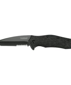 Alternative view of Kershaw Kuro Tanto Black Serrated Pocket Knife, 3.1” Steel Blade with Assisted Opening, Glass-Filled Nylon Handle with Deep-Carry Pocketclip, Small Folding Knife