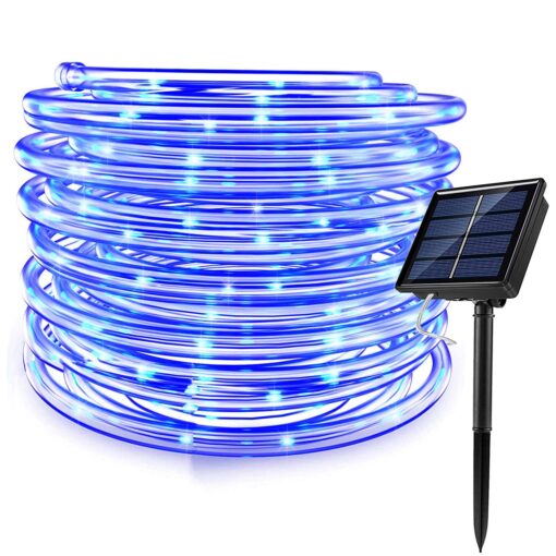 RUICHEN Solar Rope Lights Outdoor String Lights, 16.5 Ft 50 LED Tube Light Waterproof Copper Wire Fairy Lights for Garden Fence Yard Christmas Wedding Party (Blue) Blue