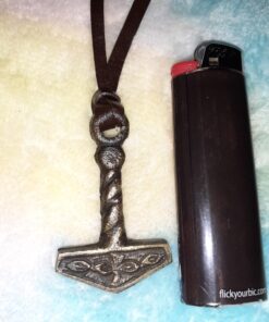 Norse Tradesman Thor's Hammer Necklace - Solid Brass Mjolnir Pendant with Adjustable Genuine Leather Cord 32 71W9CtaobsL