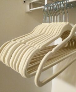 TECHZOO 50 Pack New Premium Quality Velvet Hangers Ultra Thin Non Slip Adult Felt Space Saving Hangers for Closet Heavy Duty Coat Pants Jackets Dress Hangers 360° Swivel Hook Hold Upto 10 lbs Ivory 41 71WBLWFcSL