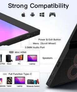 WUAWE 15.6" Portable Monitor, 1080P 72% NTSC 100% sRGB USB C HDMI Travel Monitor for Laptop, External Second Computer Monitor with HDR Freesync Low Blue Light for PC Mac Phone PS5 Xbox Switch 31 71WBXVCl62L