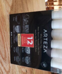 ARTEZA Liquid White Chalk Markers Set of 12, Fine Tip, Includes 12 Replaceable Chisel Tips & 1 Tweezer, Dust-Free & Washable Water-Based Pens for Chalkboards, Car Windows, Menu Boards & Signs 17 71WByBMzRbL