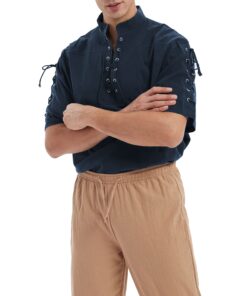 Moomphya Men's Pirate Shirt Viking Steampunk Retro Renaissance Medieval Gothic Victorian Halloween Costume Blue 3X-Large 10 71WEHpFgWL 1
