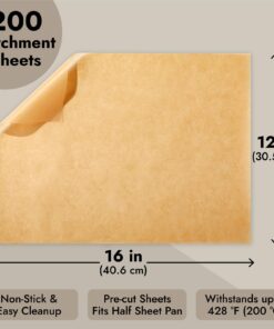 200-Pack Precut Parchment Paper Sheets 12 x 16 inches, Unbleached Brown Nonstick Liners for Half Sheet Pan for Baking, Cooking, Grilling, Air Fryer, Steaming, and Wrapping Food, Heavy Duty 15 71WEdSKDHL 1