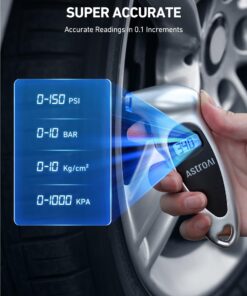 AstroAI Digital Tire Pressure Gauge 150 PSI 4 Settings for Car Truck Bicycle with Backlight LCD and Non-Skid Grip Car Accessories, Silver (1 Pack) Small 1 21 71WF4iVOTnL